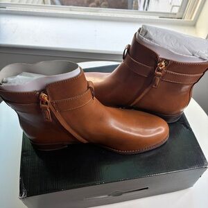 Lauren Ralph Lauren Briele Tan Leather Ankle Boots NIB Size 7B, 9.5B